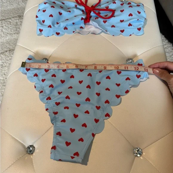 New Bandeau Padded Top Bikini Blue and Red Heart Pattern Size Medium NWT - Picture 11 of 12